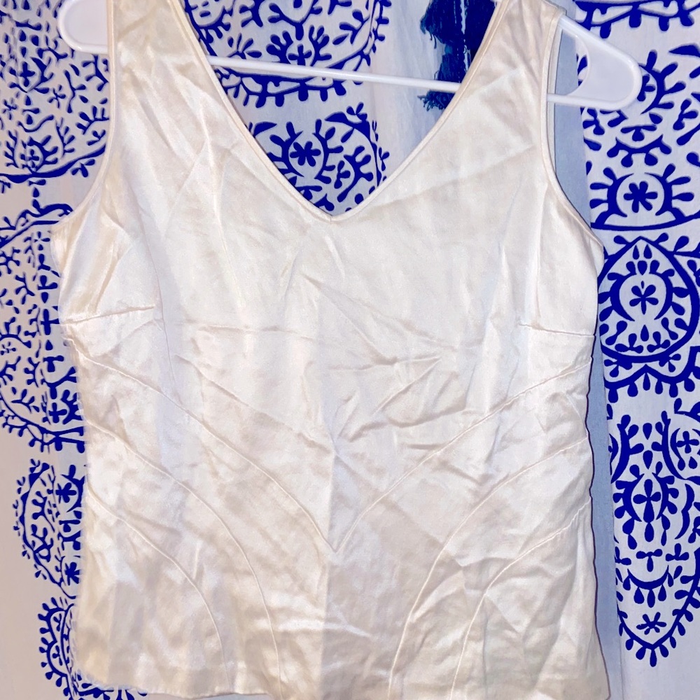 Cream Silk V Cut Sleeveless Blouse